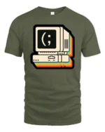 Retro Computer Smiley Face Coding Graphic T Shirt Vintage Tech Tee - military green t-shirt on white background