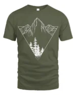 Minimalist Mountain Forest Triangle Graphic T Shirt Nature Style Tee - military green t-shirt on white background