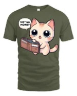 Funny Broke Cat No Money Wallet Cute Cartoon Graphic T Shirt - military green t-shirt on white background