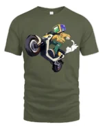 Cyberpunk Rider With TV Head Motorcycle Stunt Graphic T Shirt - military green t-shirt on white background
