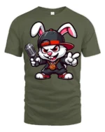 Funny Rapper Bunny With Microphone Hip Hop Graphic T Shirt - military green t-shirt on white background