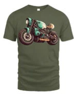 Vintage Cafe Racer Motorcycle Graphic T Shirt Retro Biker Style Tee - military green t-shirt on white background