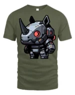 Cute Robot Rhino Futuristic Graphic T Shirt Sci Fi Style Tee - military green t-shirt on white background