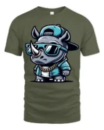 Cool Rhino Wearing Sunglasses Hip Hop Style Graphic T Shirt - military green t-shirt on white background