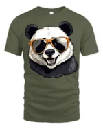 Cool Panda Wearing Sunglasses Funny Animal Graphic T Shirt Style - military green t-shirt on white background