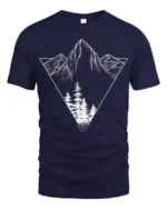 Minimalist Mountain Forest Triangle Graphic T Shirt Nature Style Tee - navy t-shirt on white background
