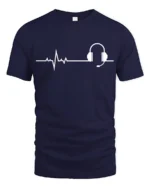 Music Heartbeat Headphones Graphic T Shirt Minimalist Audio Tee - navy t-shirt on white background