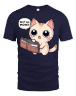Funny Broke Cat No Money Wallet Cute Cartoon Graphic T Shirt - navy t-shirt on white background