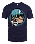 Stay Chill Monkey With Sunglasses Funny Cartoon Graphic T Shirt - navy t-shirt on white background