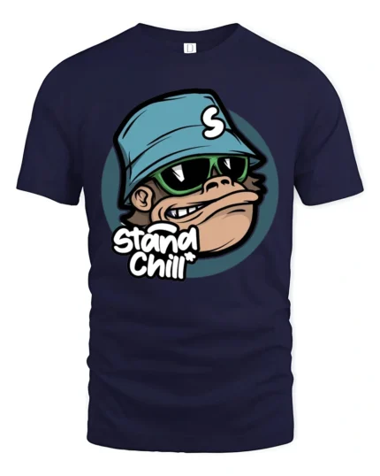 Stay Chill Monkey With Sunglasses Funny Cartoon Graphic T Shirt - navy t-shirt on white background