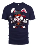 Funny Rapper Bunny With Microphone Hip Hop Graphic T Shirt - navy t-shirt on white background
