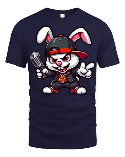 Funny Rapper Bunny With Microphone Hip Hop Graphic T Shirt - navy t-shirt on white background