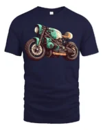 Vintage Cafe Racer Motorcycle Graphic T Shirt Retro Biker Style Tee - navy t-shirt on white background