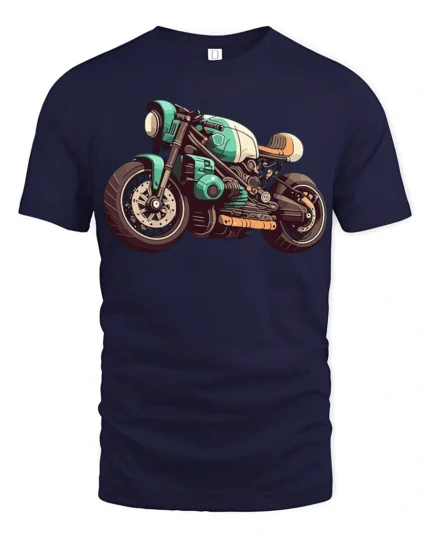 Vintage Cafe Racer Motorcycle Graphic T Shirt Retro Biker Style Tee - navy t-shirt on white background