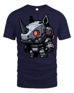 Cute Robot Rhino Futuristic Graphic T Shirt Sci Fi Style Tee - navy t-shirt on white background