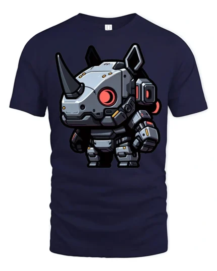 Cute Robot Rhino Futuristic Graphic T Shirt Sci Fi Style Tee - navy t-shirt on white background