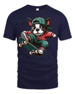 Cute Skateboarding French Bulldog Graphic T Shirt Street Style Tee - navy t-shirt on white background