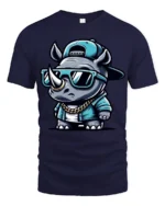 Cool Rhino Wearing Sunglasses Hip Hop Style Graphic T Shirt - navy t-shirt on white background