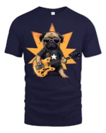 Cool Pug Playing Guitar Rockstar Graphic T Shirt Funny Dog Tee - navy t-shirt on white background