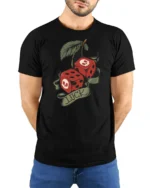 Lucky Skull Dice Cherry Graphic T Shirt Vintage Tattoo Style Tee - model wearing black tee with hands behind back