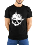 Crowned Skull Queen Graphic T Shirt Edgy Gothic Style Tee - model wearing black tee with hands behind back