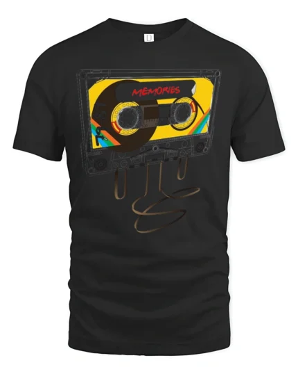 Nostalgic 80s Cassette Tape Memories Retro Graphic Tshirt - black t-shirt on white background
