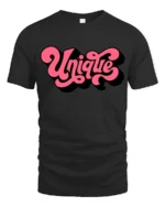 Groovy Pink Script Unique Typography Bold Retro Graphic Tshirt - black t-shirt on white background