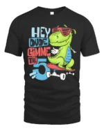 Radical Skater T Rex Hey Dude Gimme The 5 Graphic Tshirt - black t-shirt on white background