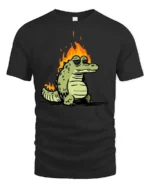 Chill On Fire Gator Smokin Hot Relaxed Graphic Tshirt - black t-shirt on white background