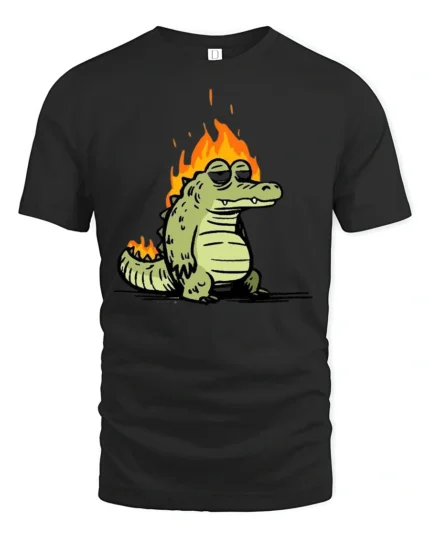 Chill On Fire Gator Smokin Hot Relaxed Graphic Tshirt - black t-shirt on white background
