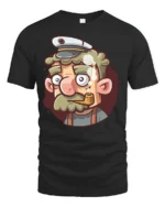 Salty Old Sea Captain Pipe Smoking Sailor Graphic Tshirt - black t-shirt on white background