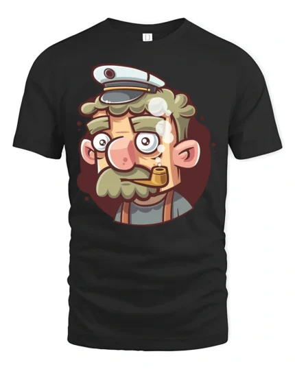 Salty Old Sea Captain Pipe Smoking Sailor Graphic Tshirt - black t-shirt on white background