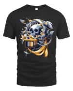 Cosmic Memento Mori Astronaut Skull Retro TV Graphic Tee - black t-shirt on white background