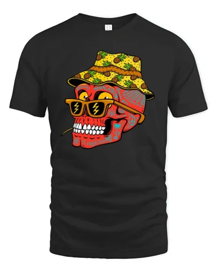 Pineapple Bucket Hat Red Tattoo Skull Graphic Tshirt - black t-shirt on white background