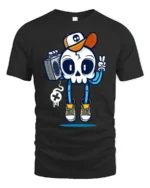Groovy Boombox Skull B Boy Retro Hip Hop Style Graphic Tee - black t-shirt on white background