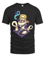 Funky DJ Ghost Monster Shaggy Yellow Creature Graphic Tee - black t-shirt on white background