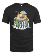 Tropical Skeleton Hand Coconut Cocktail Beach Graphic Tee - black t-shirt on white background