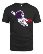 Heroic Space Voyager Superhero Red Cape Graphic Tshirt - black t-shirt on white background