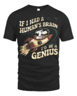 Witty Space Dog Genius Human Brain Slogan Graphic Tshirt - black t-shirt on white background