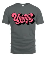 Groovy Pink Script Unique Typography Bold Retro Graphic Tshirt - gray t-shirt on white background