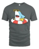 Jolly Shark Summer Vacation Hawaiian Shirt Graphic Tee - gray t-shirt on white background