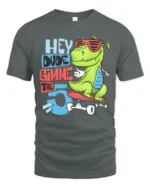 Radical Skater T Rex Hey Dude Gimme The 5 Graphic Tshirt - gray t-shirt on white background