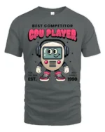 Pro Gamer CPU Player Robot Vintage 1990 Style Graphic Tshirt - gray t-shirt on white background