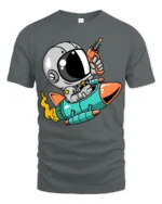 Galactic Astro Rider Rocket Ship Ray Gun Graphic Tshirt - gray t-shirt on white background