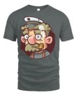Salty Old Sea Captain Pipe Smoking Sailor Graphic Tshirt - gray t-shirt on white background