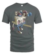 Walking Boombox Hip Hop Beats Retro Music Graphic Tshirt - gray t-shirt on white background
