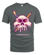 Melting Artist Skull Paintbrush Pencil Graphic Art Tshirt - gray t-shirt on white background