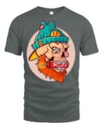 Dynamite Biting Bearded Skull Run Fast Graphic Tshirt - gray t-shirt on white background