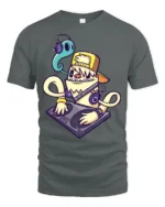 Funky DJ Ghost Monster Shaggy Yellow Creature Graphic Tee - gray t-shirt on white background