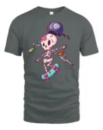 Clumsy Skeleton Skater Bowling Ball Accident Graphic Tee - gray t-shirt on white background
